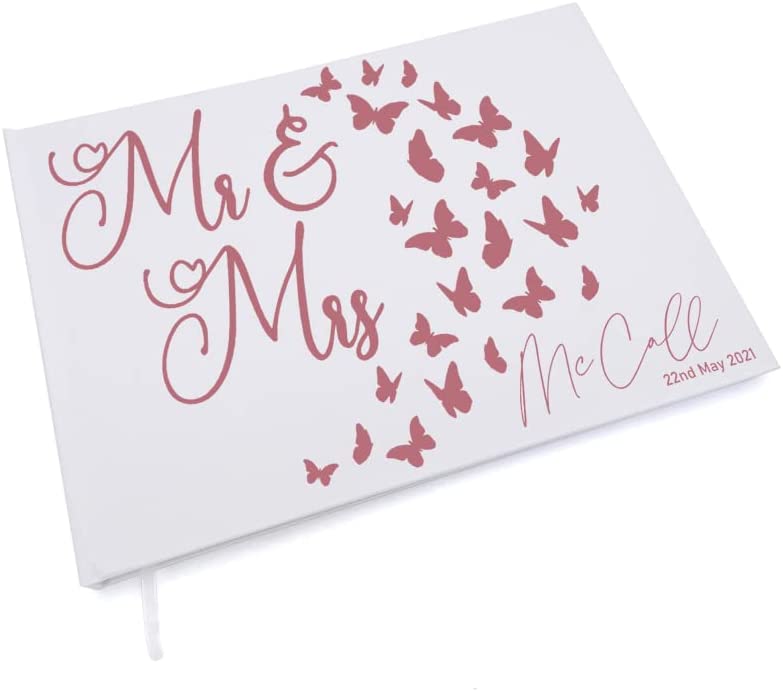 Personalised Large A4 Beautiful Butterfly Wedding Linen Cover Guest Book 80 Pages