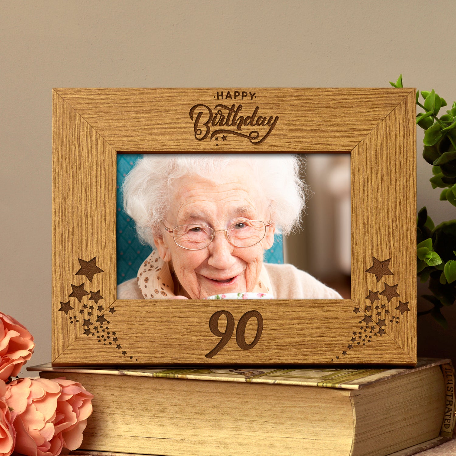 Happy 90th Birthday Wooden Photo Frame Gift - ukgiftstoreonline