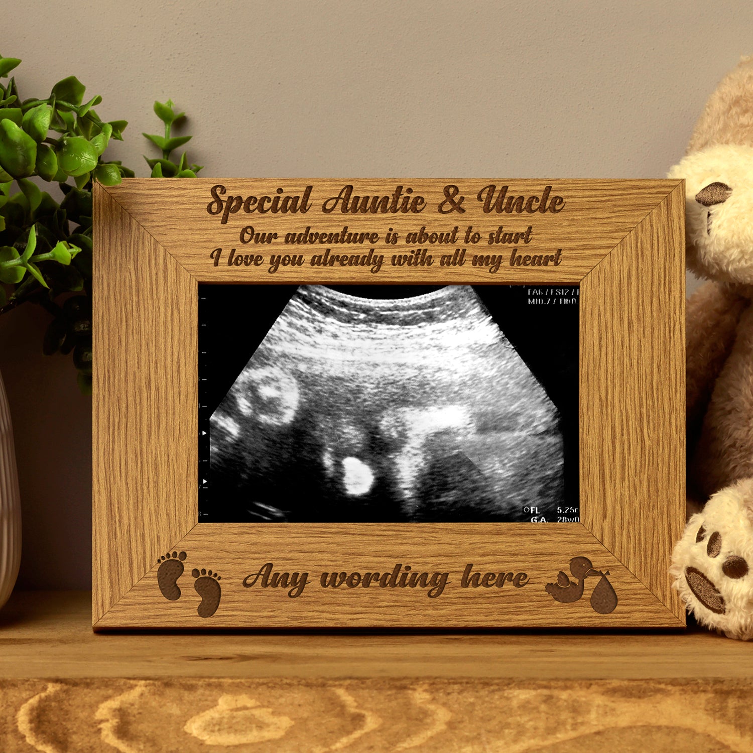 New Baby Pregnancy Scan Wooden Photo Frame Personalised Auntie & Uncle Gift - ukgiftstoreonline
