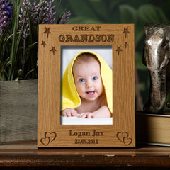 Personalised Great Grandson Portrait Wooden Photo Frame Gift