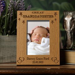 Personalised Great Granddaughter Portrait Wooden Photo Frame Gift