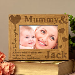 ukgiftstoreonline Personalised Mummy and Son or Daughter Heart Wooden Photo Frame Gift