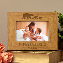 Personalised Mummy Bear and Us Oak Wood Finish Photo Frame Gift - ukgiftstoreonline
