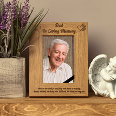 Dad In Loving Memory Remembrance Engraved Portrait Wooden Photo Frame Gift