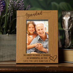 Personalised Grandad Love Heart Engraved Portrait Photo Frame Gift
