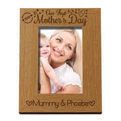 Personalised Our first Mothers Day Photo Frame Oak wood finish