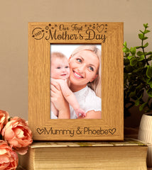  Personalised Our first Mothers Day Photo Frame Oak wood finish - ukgiftstoreonline