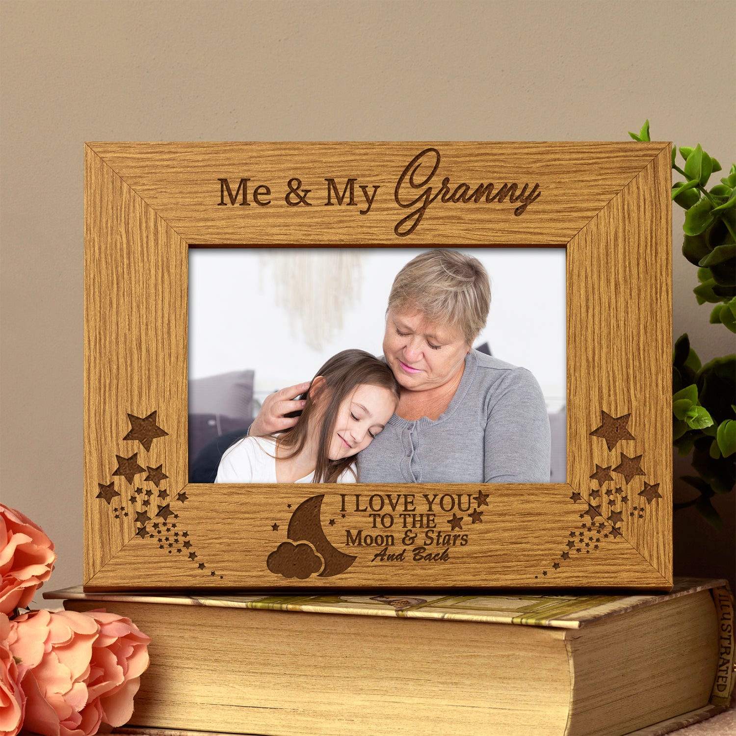 Me and My Granny Love You To The Moon Oak Wood Finish Photo Frame Gift - ukgiftstoreonline