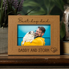 Personalised Best Dog Dad Photo Frame Gift Oak Wood Finish