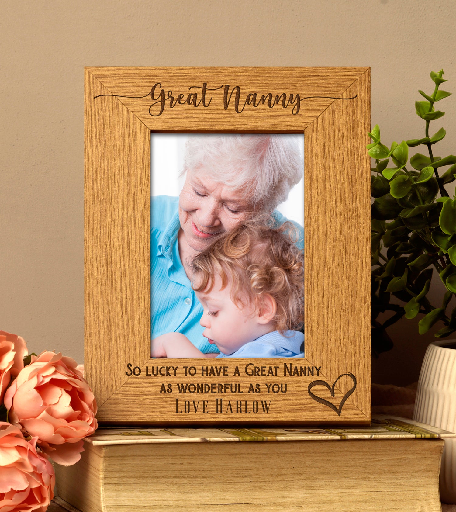 Personalised Great Nanny Love Heart Engraved Photo Frame Gift - ukgiftstoreonline