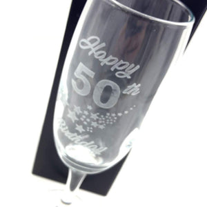 50th Birthday Stars Champagne Flute Glass Gift Boxed - ukgiftstoreonline