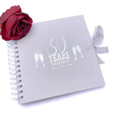 30th Pearl Anniversary White Scrapbook Guest Book Photo Album Silver Script
