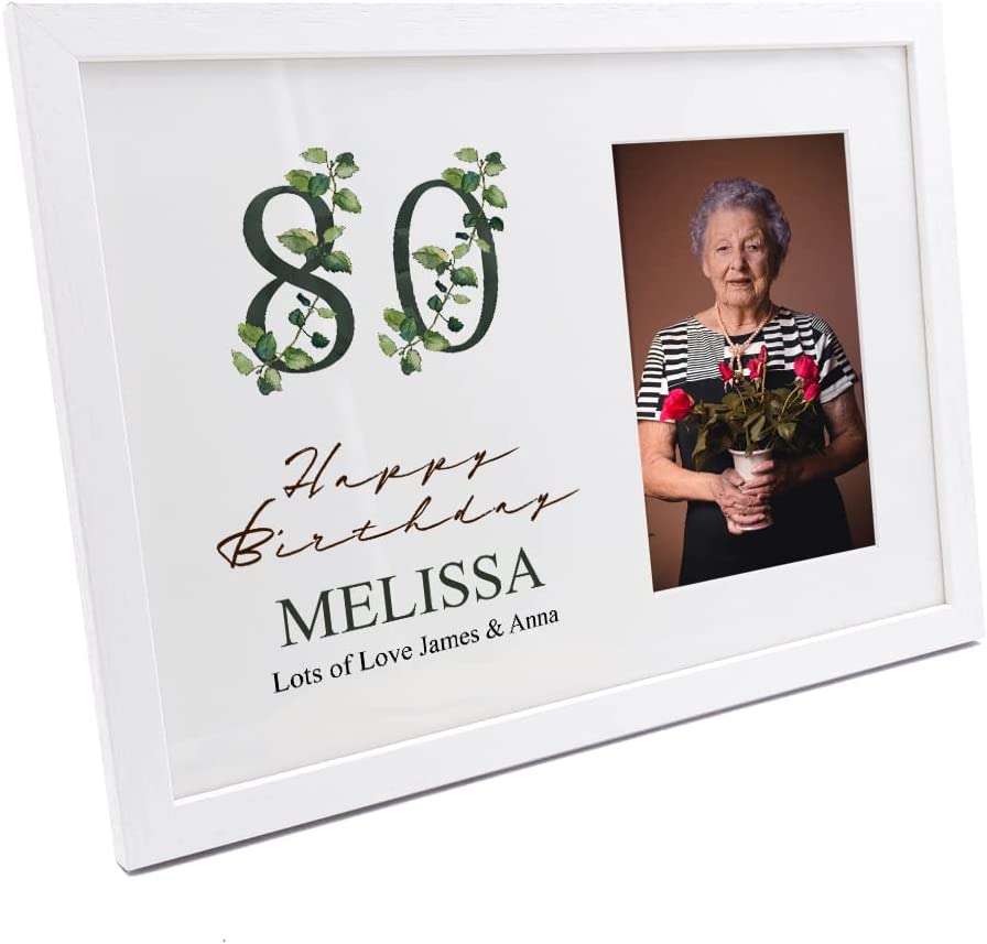 Personalised 80th Birthday Green Leaf Design Gift Photo Frame