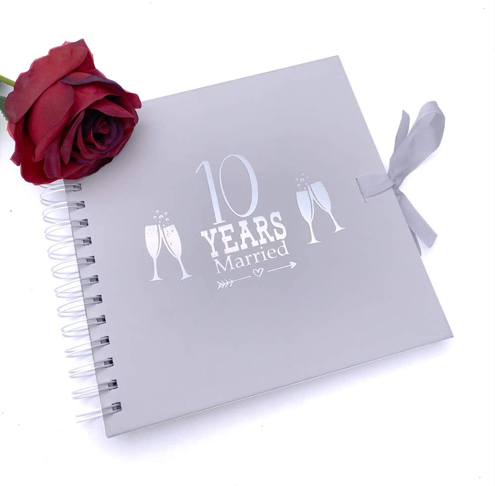 10th Tin Anniversary White Scrapbook Guest Book Photo Album Silver Script - ukgiftstoreo