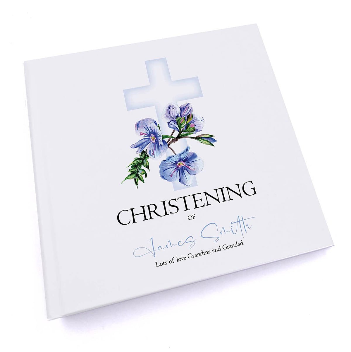 Personalised Christening 6x4" Slip in Photo Album Gift With Blue Cross
