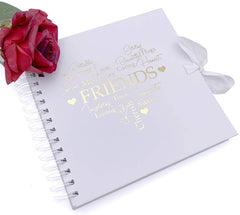 Friends White Scrapbook Guest Book Or Photo Album with Gold Script