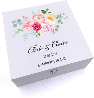 ukgiftstoreonline Personalised Pink Flower Wedding Keepsake Wooden Box