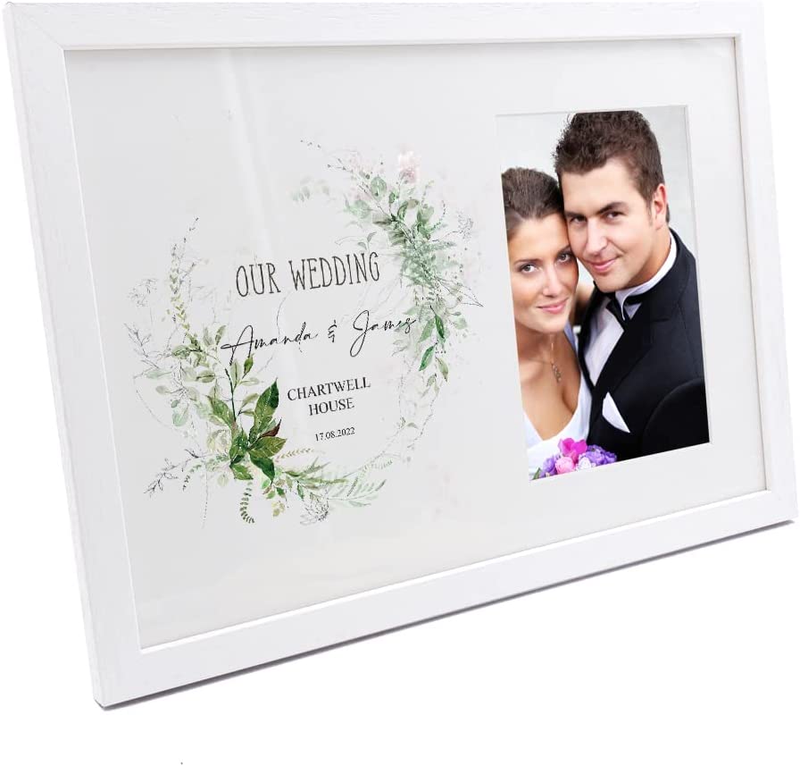 Personalised Wedding Photo Frame Gift With Botanical Design