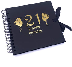 21St Birthday Balloon Black Scrapbook Guest Book Or Photo Album with Gold Script