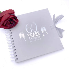 60th Anniversary Diamond White Scrapbook Guest Book Photo Album Silver Script