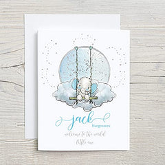 Personalised Welcome to the World New Baby Card Blue Elephant Design