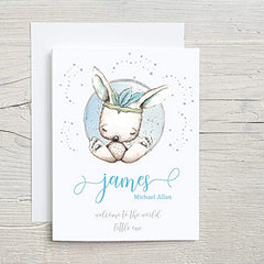 Personalised Welcome to the World New Baby Boy Card Rabbit design