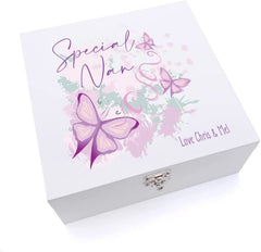 ukgiftstoreonline Personalised Special Nan Pink and Purple Butterfly Gift Keepsake Wooden Box