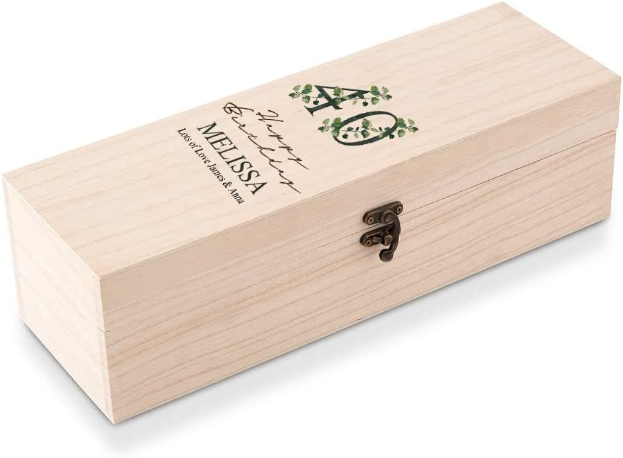 Personalised 40th Birthday Wine or Champagne Box Gift With Leaf Design