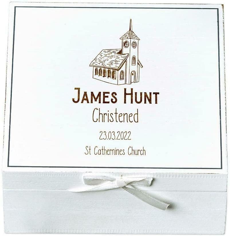 ukgiftstoreonline Personalised Christening White Keepsake Box With Church Design