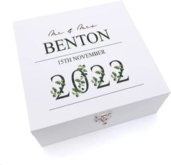 ukgiftstoreonline Personalised Wedding Keepsake Large Memory Wooden Box Gift Leaf Design