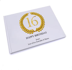 Personalised 16th Birthday Gift for Him Guest Book Gold Wreath Design