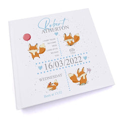 Personalised Baby boy Photo Album With Foxes and Birth Details