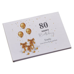 Personalised A4 Linen 80th Birthday Guest Book Printed With Presents