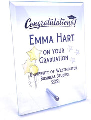 ukgiftstoreonline Personalised Graduation congratulations Large Glass Plaque with balloons and stars