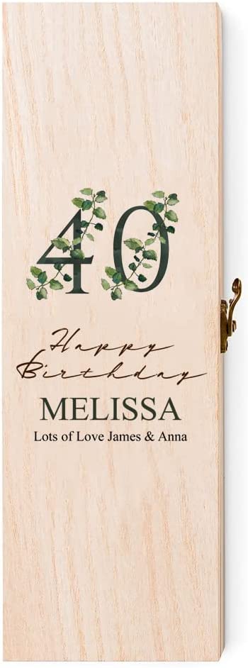 Personalised 40th Birthday Wine or Champagne Box Gift With Leaf Design