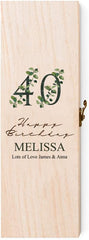 Personalised 40th Birthday Wine or Champagne Box Gift With Leaf Design