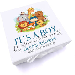 Personalised Baby Boy Cute Jungle animal Themed Keepsake Box Gift