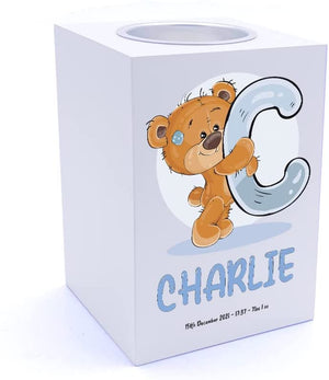 Personalised Teddy Design Baby Tea Light Holder