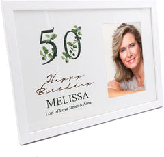 Personalised 50th Birthday Green Leaf Design Gift Photo Frame