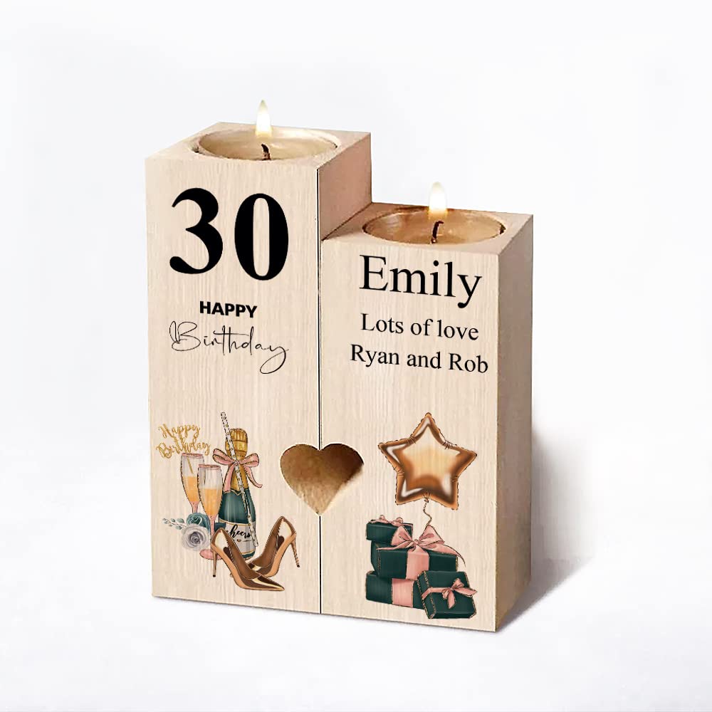 Personalised 30th Birthday Double Heart-shaped Tea Light Candle Holder