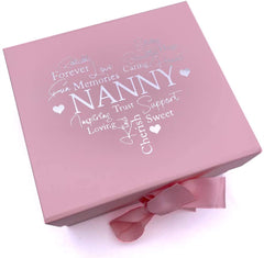 ukgiftstoreonline Pink Nanny Keepsake Memory Box Gift With Silver Heart Print