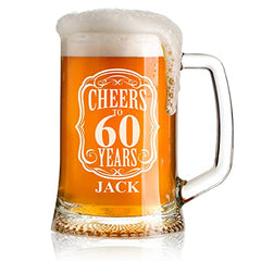 Cheers to 60 Years Birthday Gift Personalised Engraved Glass Beer Tankard