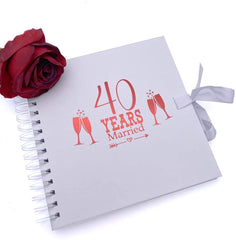 40th Ruby Anniversary White Scrapbook Guest Book Photo Album Red Script