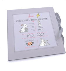 ukgiftstoreonline Personalised Baby Girl My First Year Keepsake Record Book With Rabbits