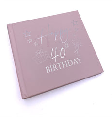 40th Birthday Gift For Her Pink Photo Album With Silver Present Script