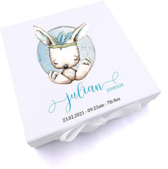 ukgiftstoreonline Personalised Baby Boy Gift Keepsake Memory Box Sitting Rabbit