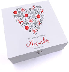 ukgiftstoreonline Personalised My First Christmas Heart Design Keepsake Wooden Box