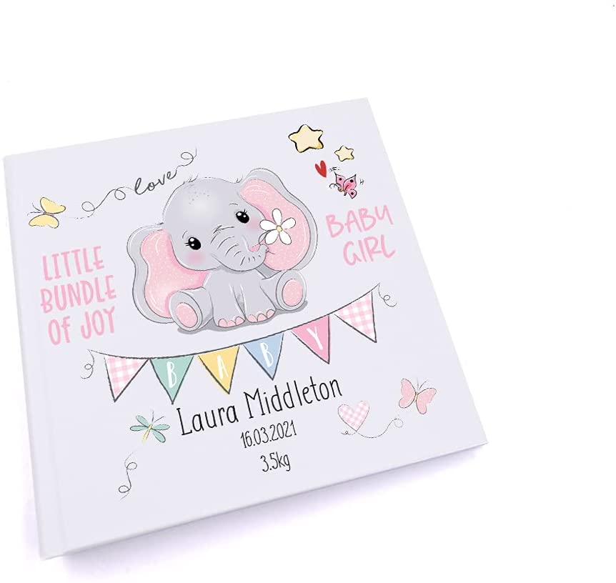 ukgiftstoreonline Personalised Baby Girl Photo album with elephant Design