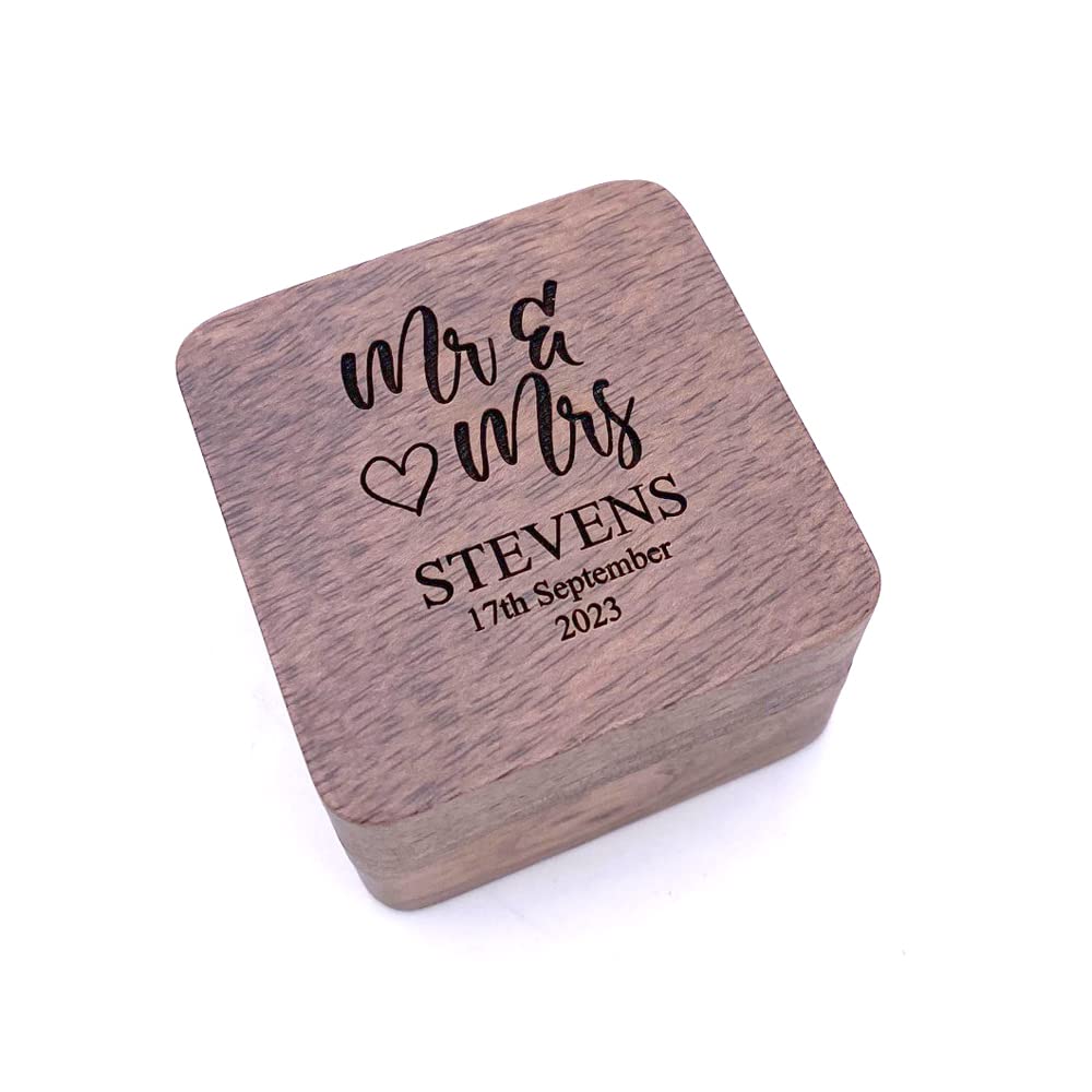 Personalised Mr & Mrs Wedding Ring Box Holder for 2 Rings