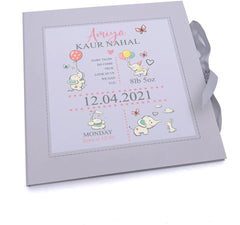 ukgiftstoreonline Personalised Baby Girl My First Year Keepsake Record Book With Elephants